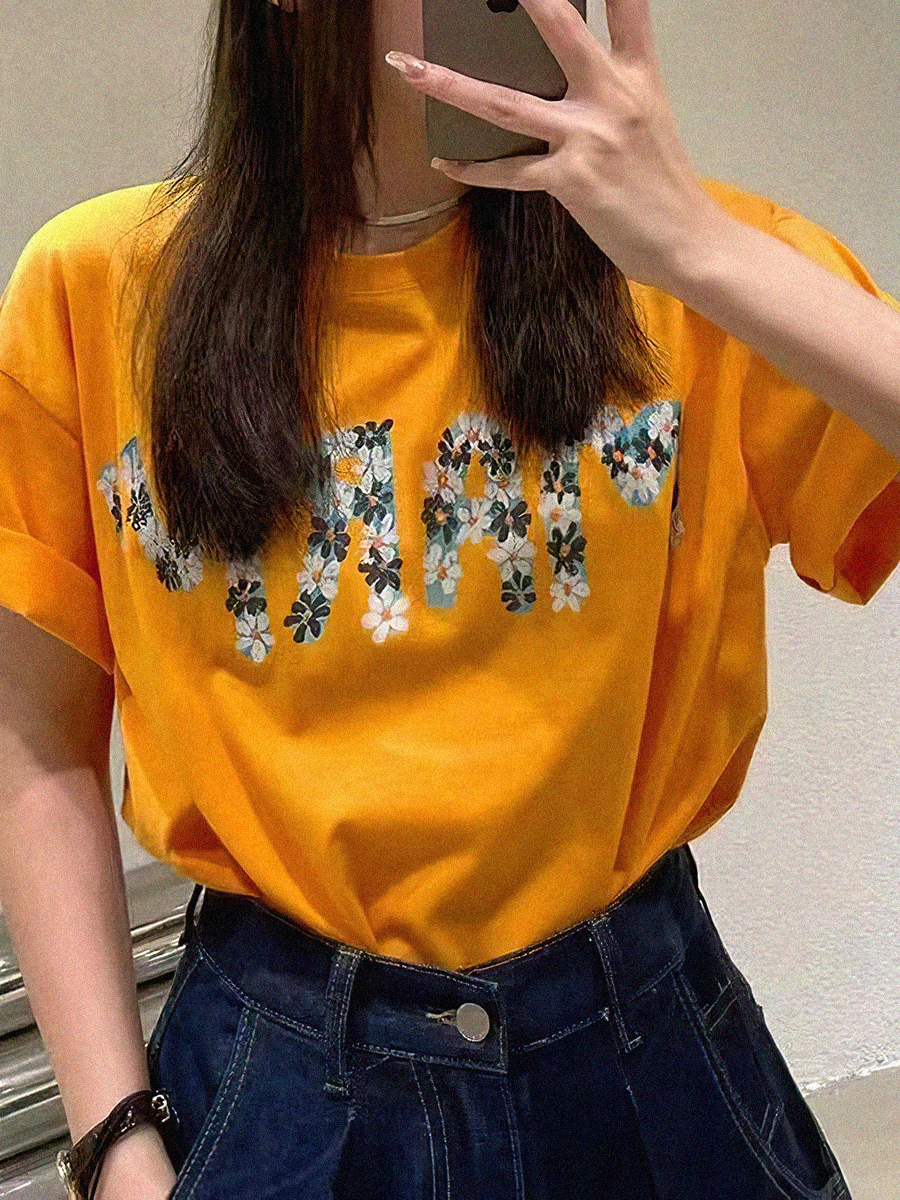 

Floral Letter Print T-shirt Woman Round Neck Short Sleeve Solid Color Casual T-shirts 2022 Summer Femme Simple Loose Tee Tshirt