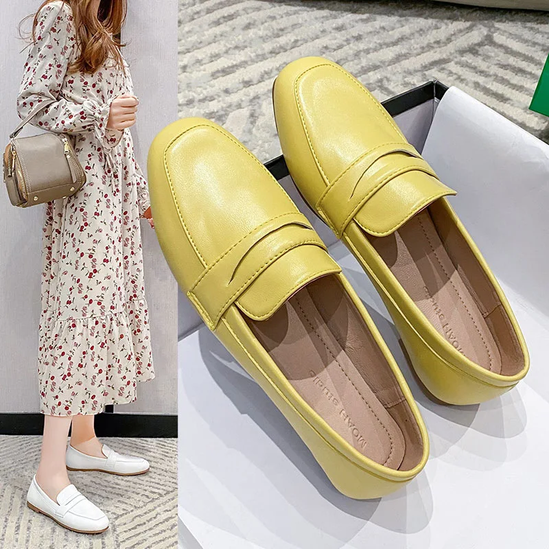 

All-Match Womens Loafers Shoes Oxfords Round Toe Casual Female Sneakers Slip-on Flats Summer Leather Moccasin Retro Slip On Dres