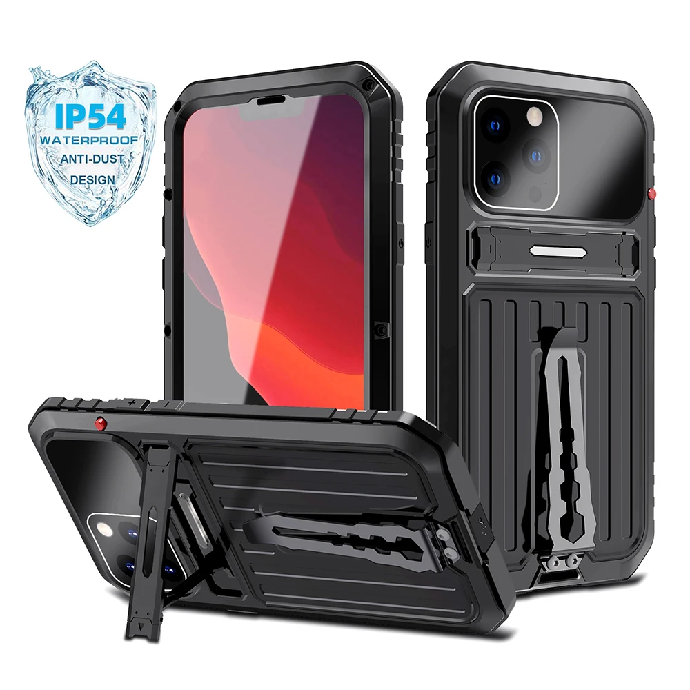 

IP54 Water-Resistant Case For iphone 13 Pro Max Metal Cover 12 Skins Built-in Screen Protector Bracket Shockproof Armor Fundas