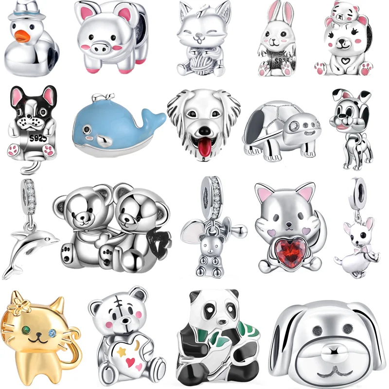 New 925 Sterling Silver Simplicity Lovely Cat Dog Animal Pendants Beads Fit Original Pandora Bracelet DIY Jewelry Gift For Woman
