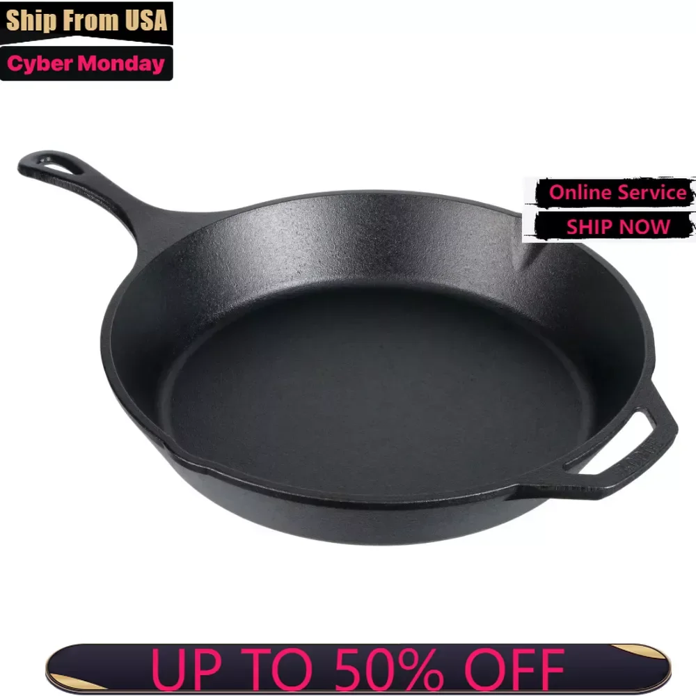 

13.25" Seasoned Skillet Nonstick Cast Iron Pans Free Shipping