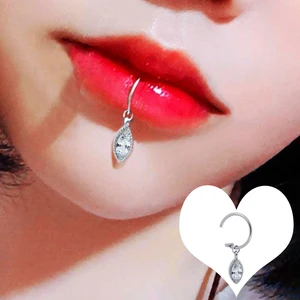 1PC C Shape Stainless Steel Fake Lip Rings Fake Septum Fake Piercing Zircon Labret Nose Body Jewelry Y2k Dangle Lips Clip Stud