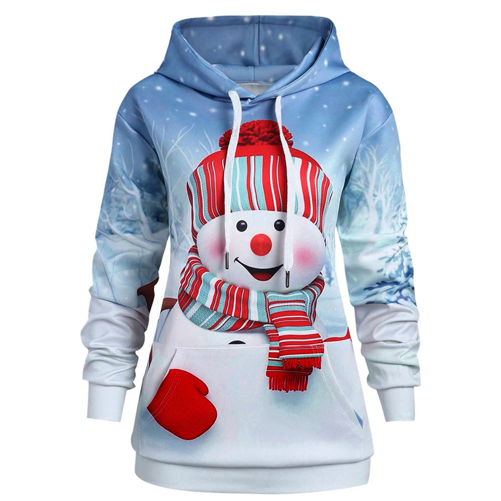 

2023 Christmas Sweatshirt Women Hoodie Christmas Big Pocket Cartoon Snowman Print Sweatshirt Pullover Top Xmas Santa Hoodies