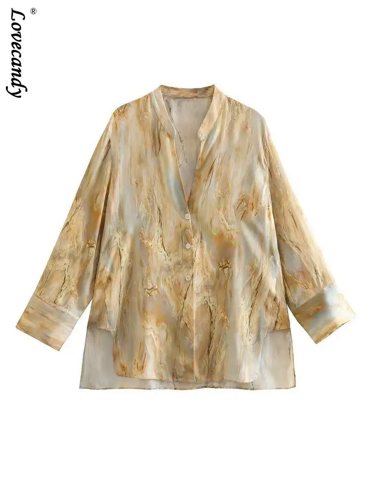 

Женский брючный костюм с принтом, брюки с завышенной талией и V-образным вырезом