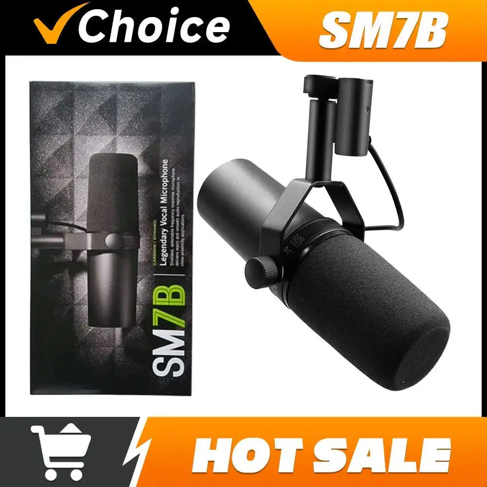 Фото Микрофон SM7B, динамический микрофон для подкастов и студийной записи, комплект для живых выступлений/сцены, кардиоидный, черный, металлический корпус. №1