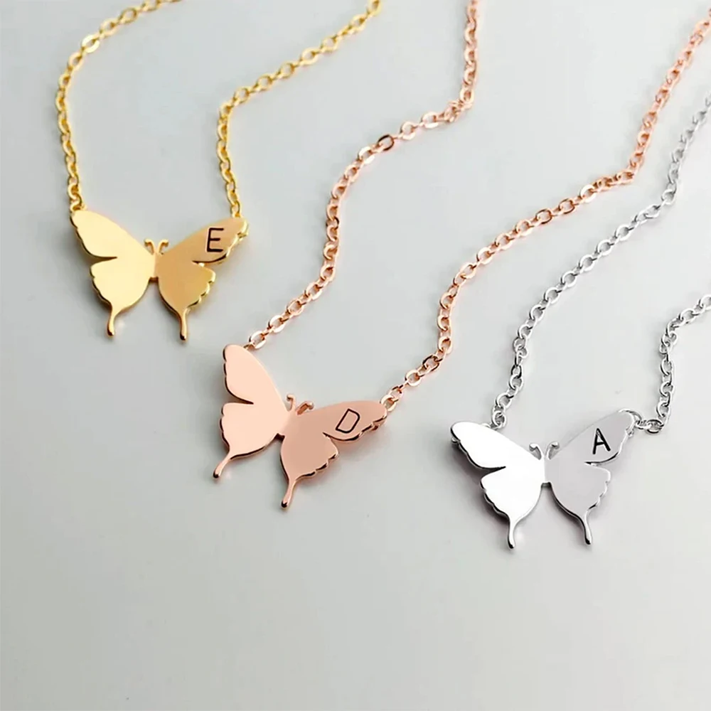 

Custom Personalize Butterfly Necklace For Women Fashion Charm Letter Jewelry Stainless Steel Chain Friendship Gift Trend Jewelry