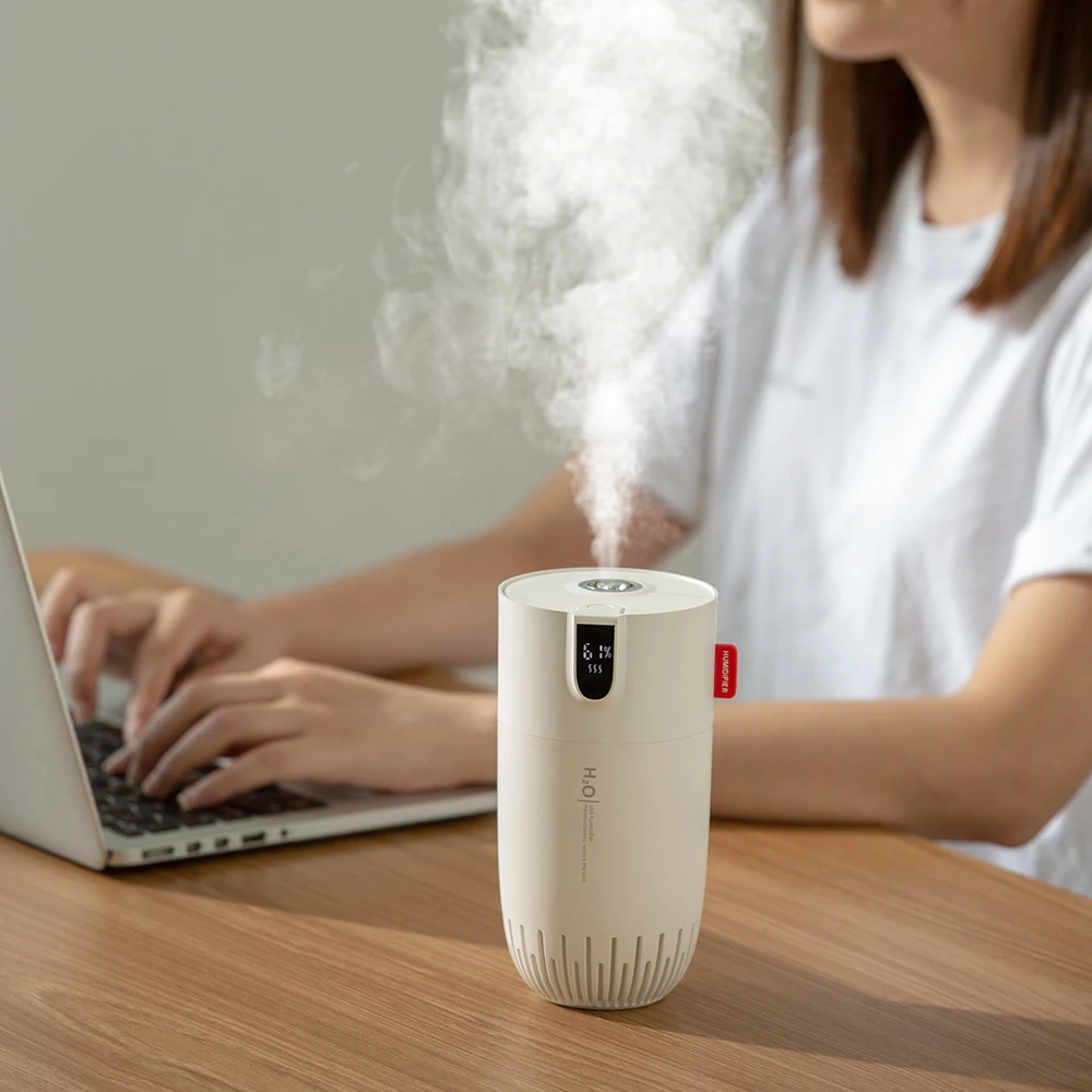 Wireless Air Humidifier USB Aromatherapy Diffuser with LED Warm Lamp Smart Battery Digital Display Portable Mini Car Mist Maker