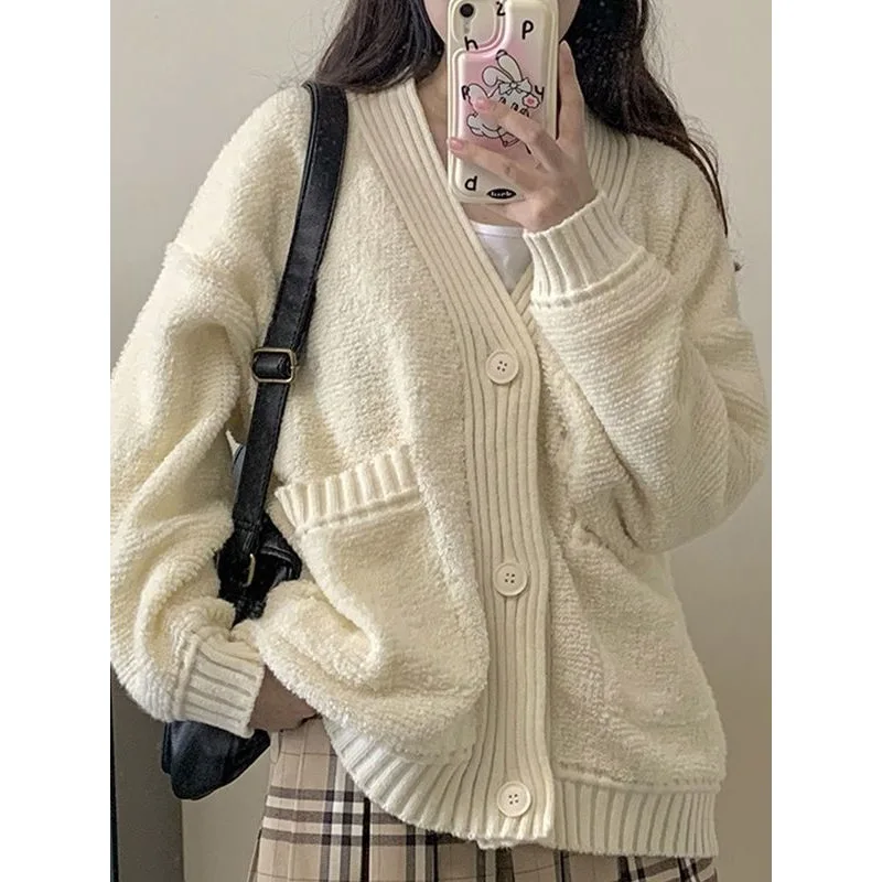 

Soft Glutinous Lazy Style Cardigan Sweater for Women Autumn and Winter New Large Thick Top Coat for Women