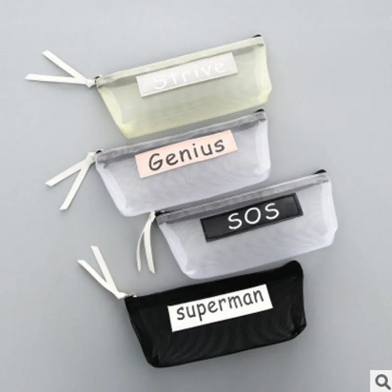 

New Pure Color Mesh Pencil Case Simple Transparent Mesh Document Bag Zipper Stationery Bag Nylon Mesh Bag School Office Supplies
