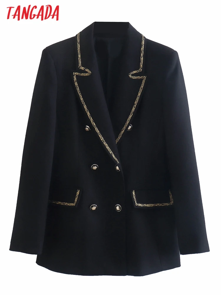 

Tangada Women Patchwork Black Blazer Female Long Sleeve Elegant Jacket Ladies Work Wear Blazer Formal Suits QD30