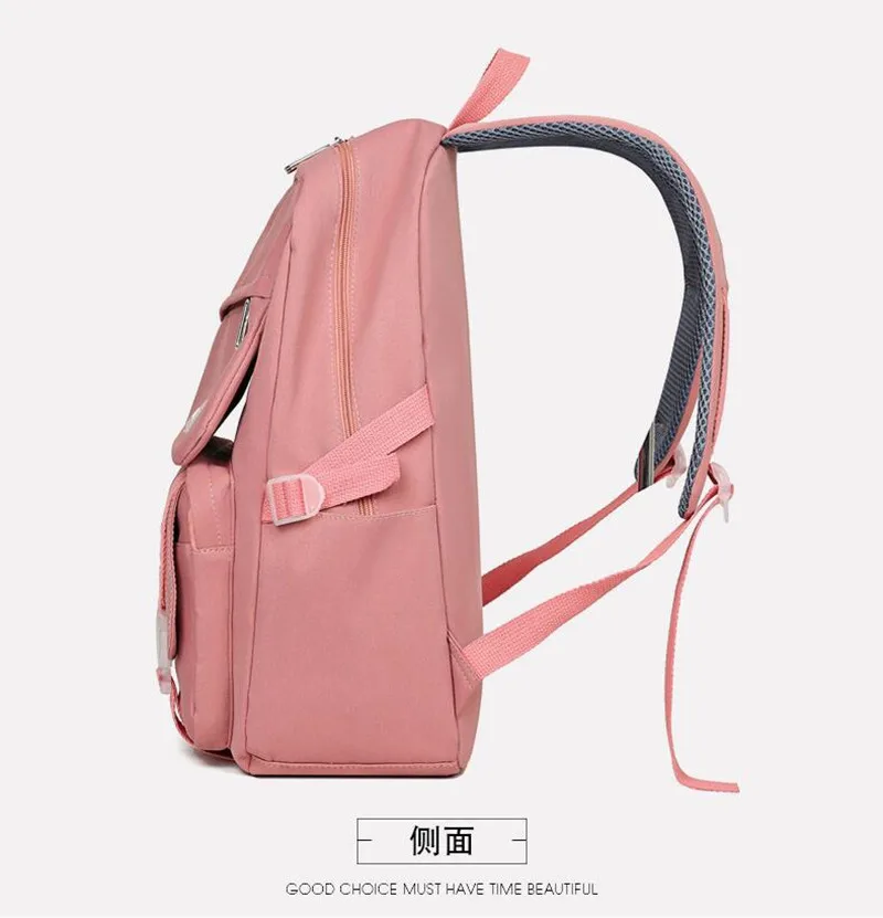 Fashion Women Strap School Bag High-Volume Junior High School Students School Bag Cute Lightweight Solid Color Laptop Bag
