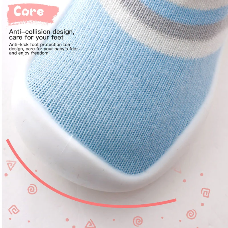 

2021 New Baby Socks Knitted Striped Floor Socks Shoes With Rubber Soles For Baby Indoor First Walkers Anti-slip Toddler Socks