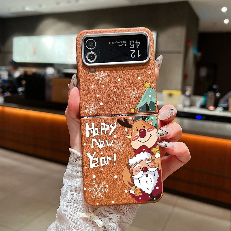 Для Samsung Galaxy Z Flip 6 5 4 3 Чехол с текстурой кожи Мягкий силиконовый чехол Санта-Клауса