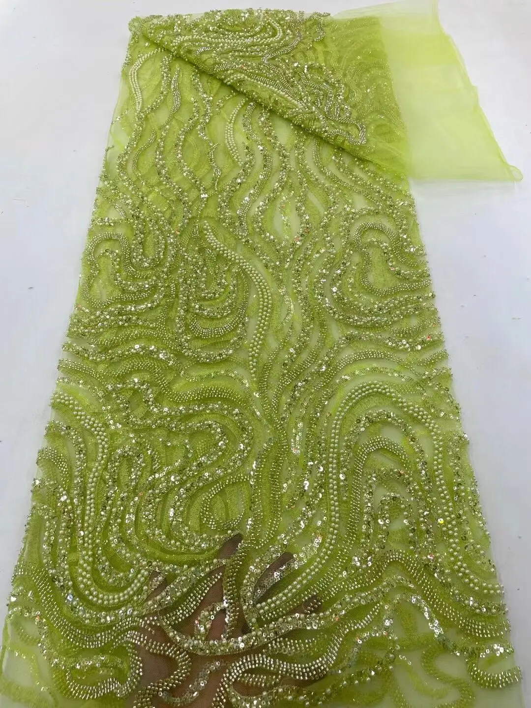 

African Sequins Tulle Mesh Lace Fabric J-13061811 High Quality beads Lace Nigerian Net Lace Fabrics For Women Party Wedding