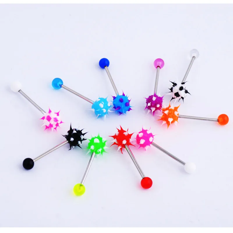 

10pcs shion Women Men Body Piercing Jewelry Colorful Rock Personality Rubber Stainless Barbell Tongue Ring