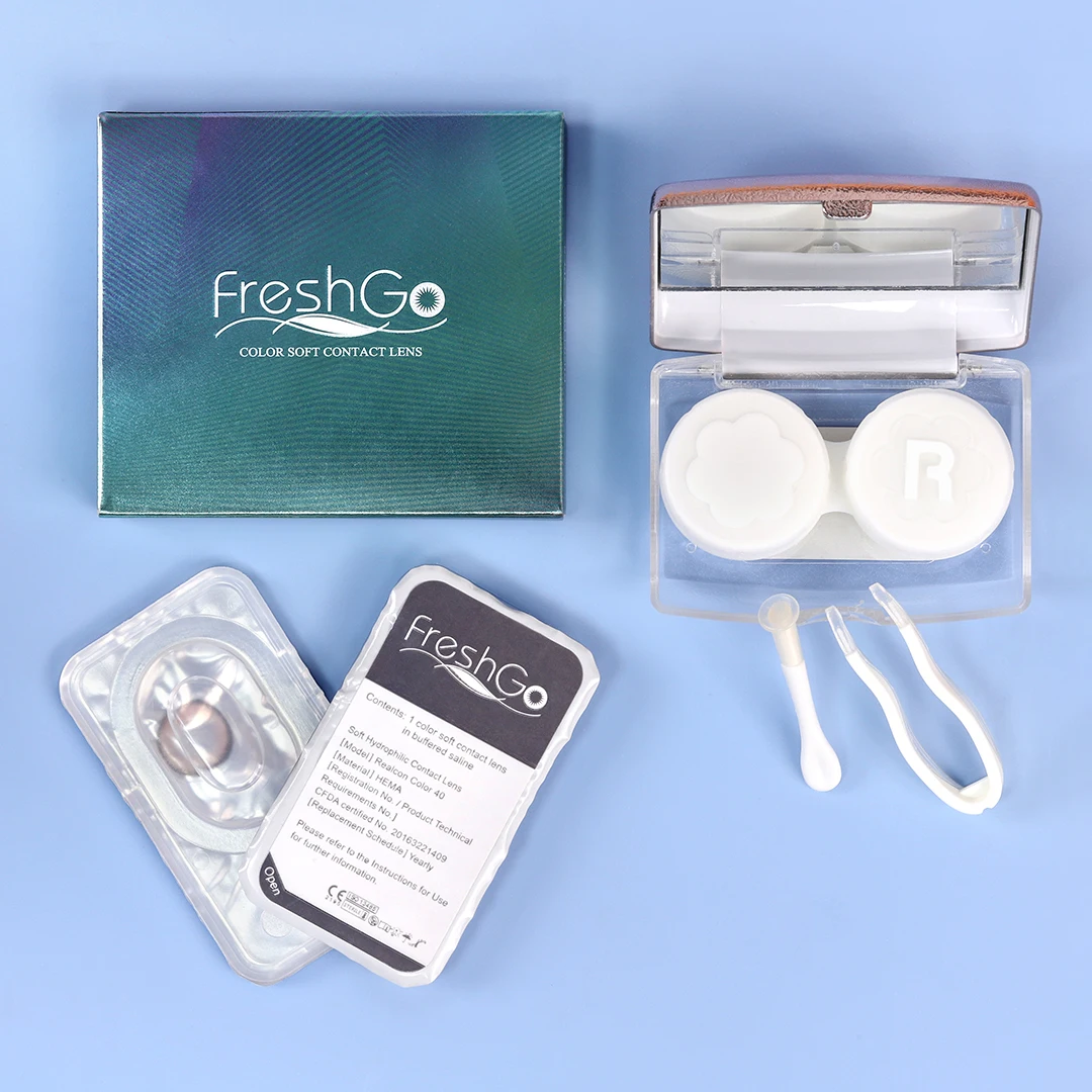 

Freshgo Colored Contact Lenses Tweezer Combination Box Piece Clip Set Natural Color Lenses with Contact Case