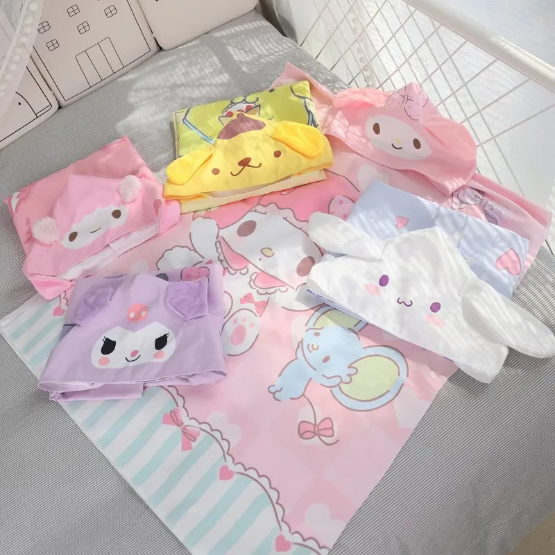 Фото Японское полотенце-пончо Sanrio My Melody с капюшоном, быстросохнущее, для девочек, пляжное полотенце, детский халат, банный халат для студентов, кавайное, новинка, хит продаж №2
