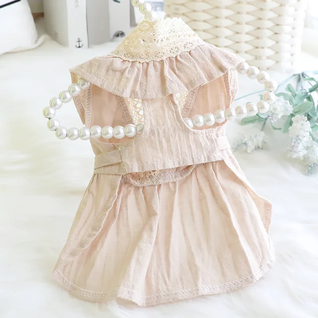 Summer Lace Dog Princess Dress Cotton Linen Breathable Pet Skirt Thin Soft Puppy Dresses Cute Bow Cat Skirts Pet Clothing 4