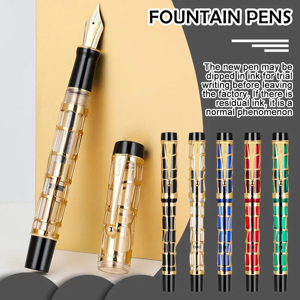 

Jinhao New Smoothly 100 Gold Electroplating Hollow Out Fountain Pens For Writing Stationery Christmas Business Gift With Bo O4C3