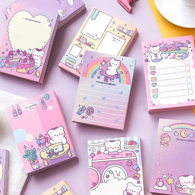 

100pcs Cute Bear Message Sticky Notes Kawaii Notepads Writable Page Marking File Memo Writing Pads School Stationery Supplies