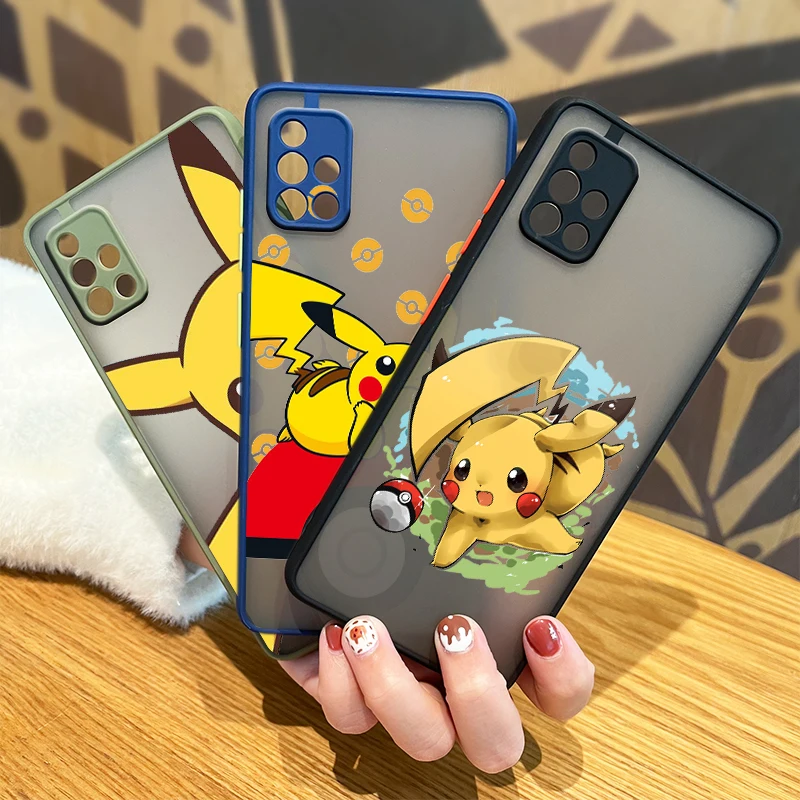 

Cute Anime Pikachu For Samsung Galaxy A72 A52 A71 A51 A70 A32 A21S A03S A02S A12 4G 5G Frosted Translucent Phone Case Cover Capa