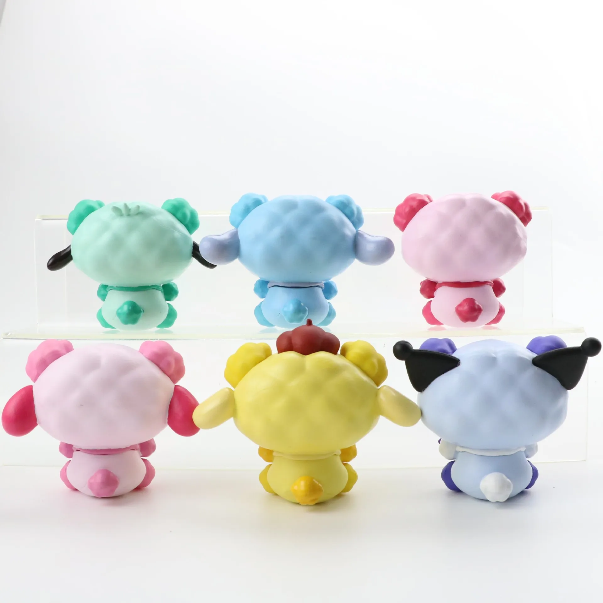 6Pcs Kawaii Kuromi Melody Cinnamoroll PC Dog Cos Panda Series Cartoon Ornaments Q Version Pendant PVC Cute Figures Toy Kids Gift - купить по