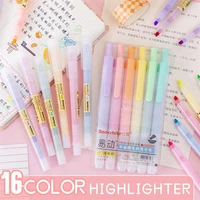 6 pcs highlighters cute stationery school supplies aesthetics macaroon colorful set of students special markers press action