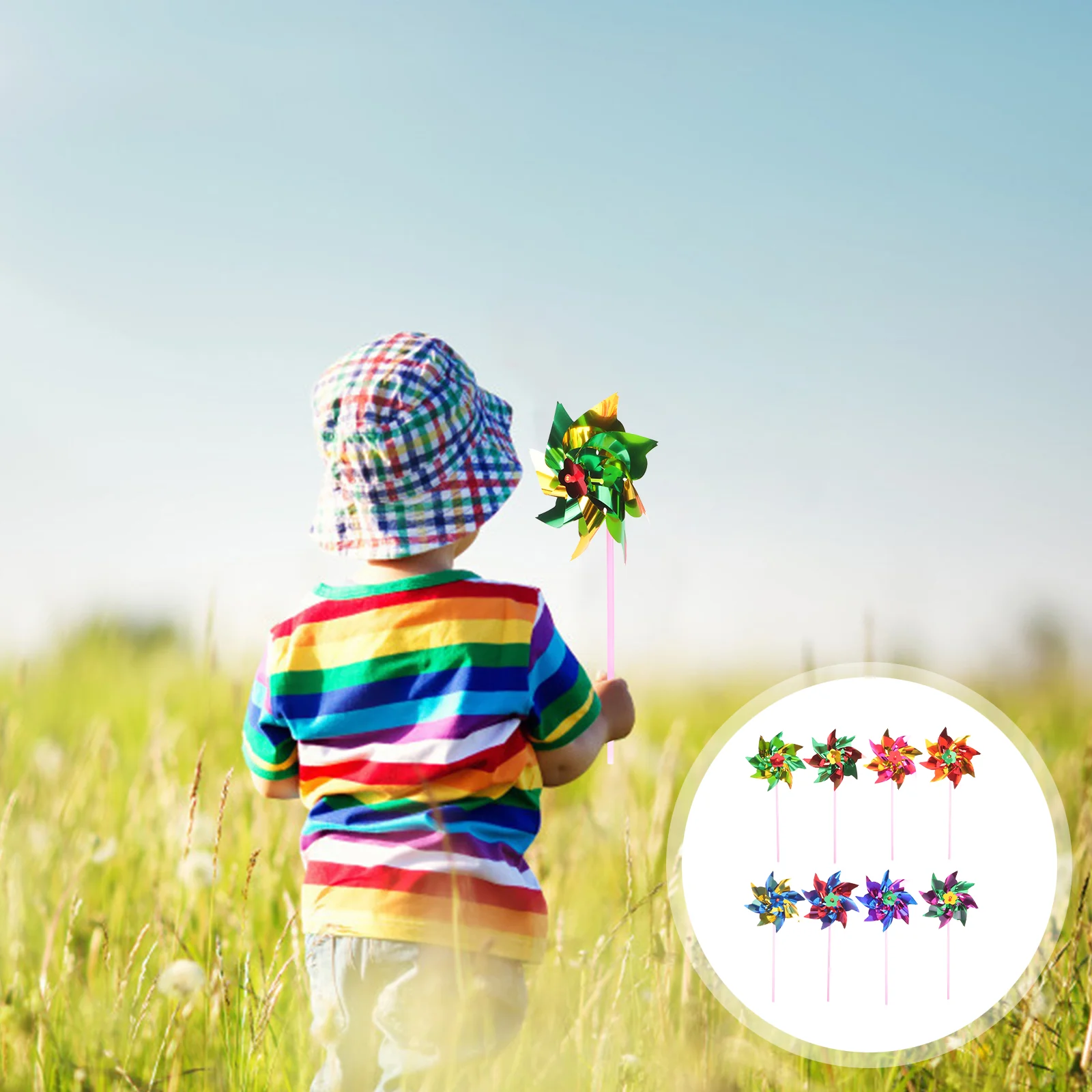 

100pcs Garden Pinwheels Kids Toys Sparkly Pinwheel Wind Spinners Colorful Windmills Whirligigs with Stakes for Garden Wedding