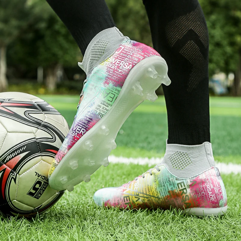 Football Boots Men Women Cleats Soccer Shoes Kids Turf TF FG Training High Ankle Sport Sneakers Plus Size 47 Chuteira Futebol