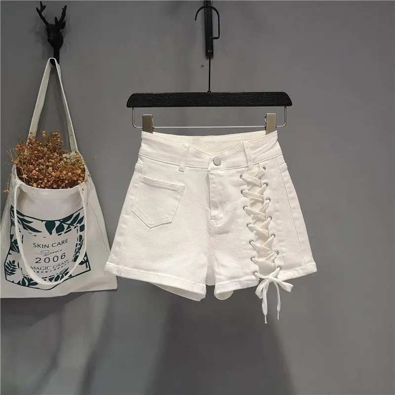 

Asymmetric Design Bandage Denim Shorts Jeans Women's 2021 Summer New