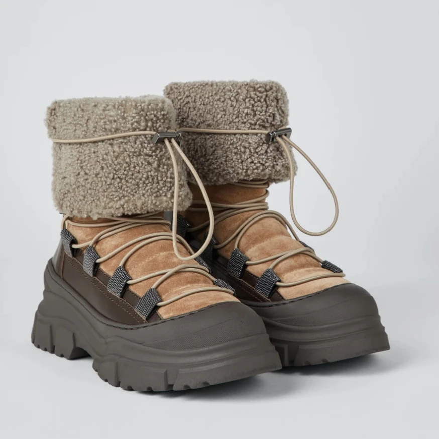 

Замшевые ботинки из телячьей и вьющейся овчины Bru * C с монелью, высококачественные горные ботинки, новинка 2023, роскошные ботинки для женщин