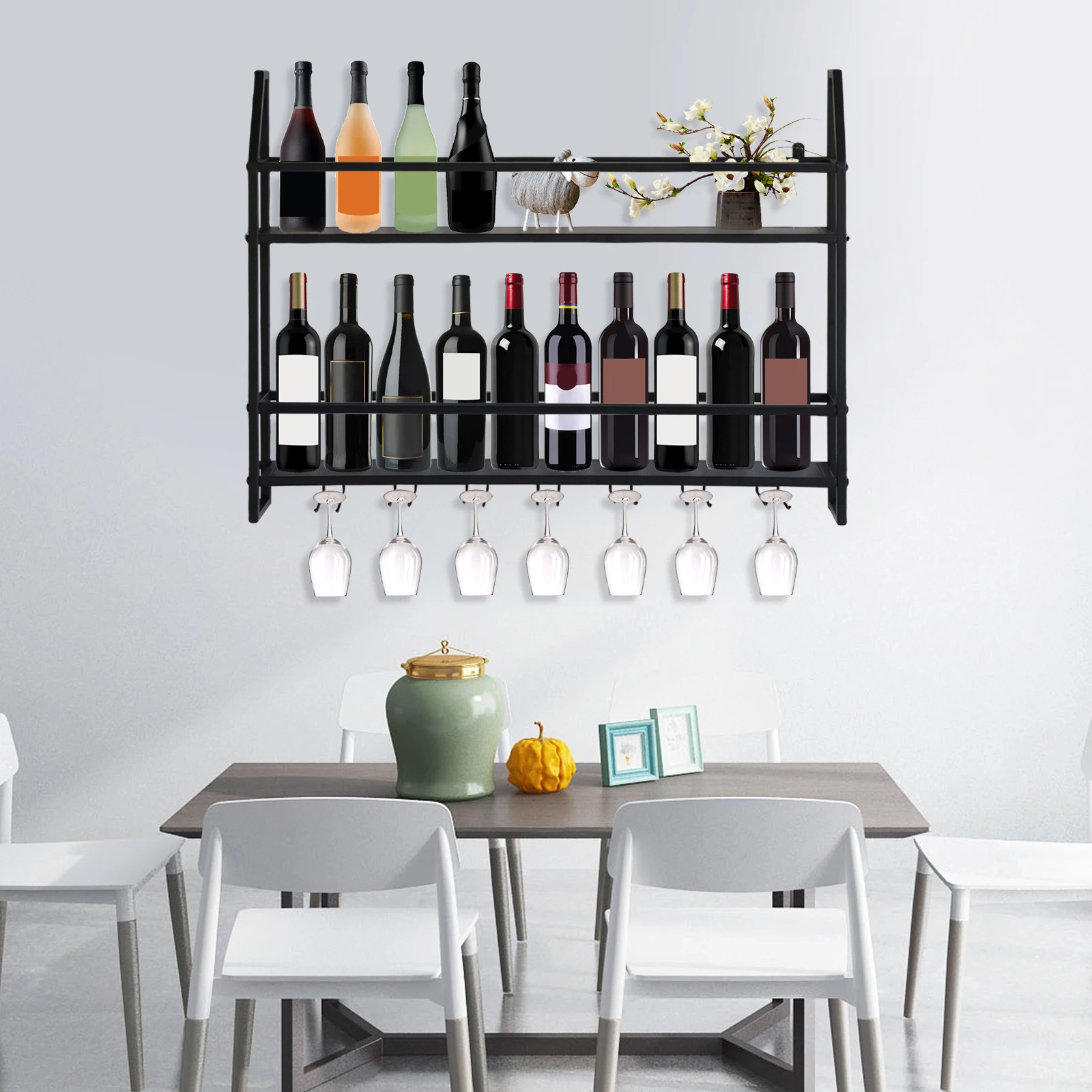 

Black Wine Racks Wall Mounted Wine Glass Holders for Wine Storage Display