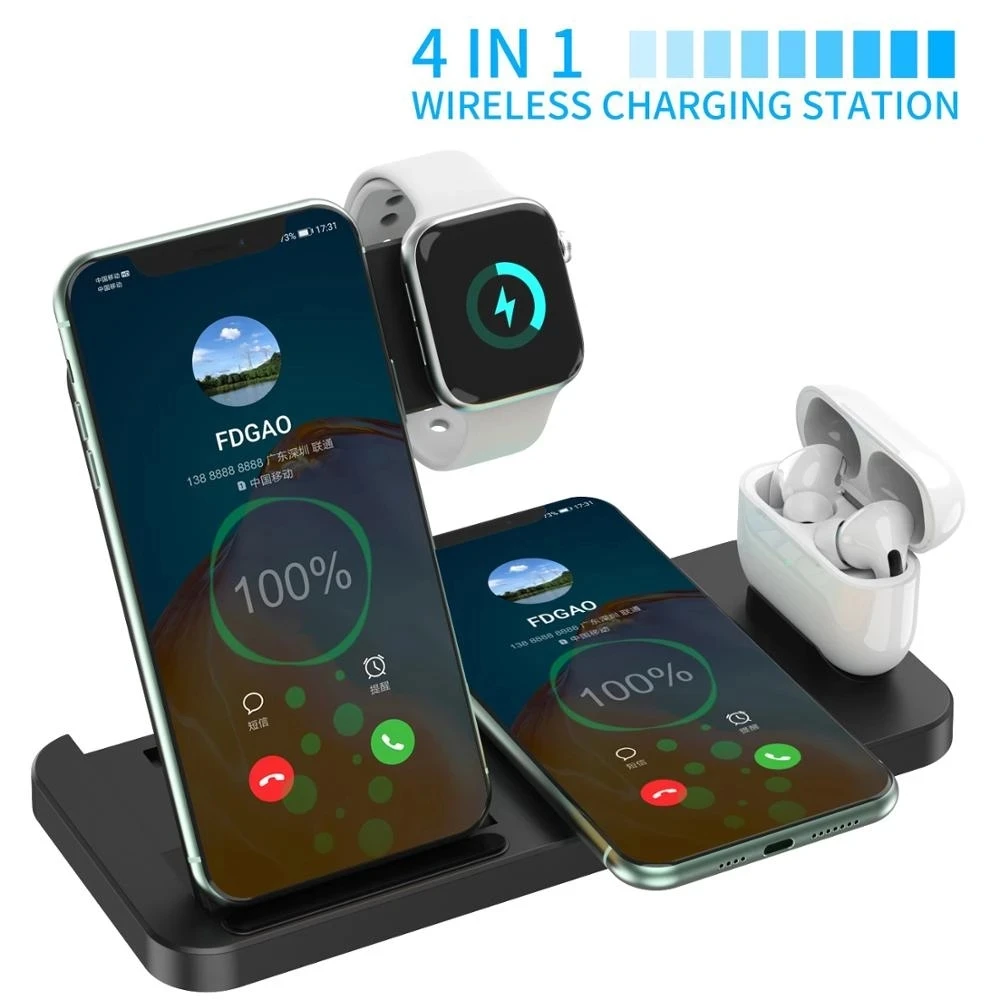 4 in 1 wireless charger stand 15w fast wireless charging station for samsung xiaomi mi huawei for iphone apple watch free global shipping
