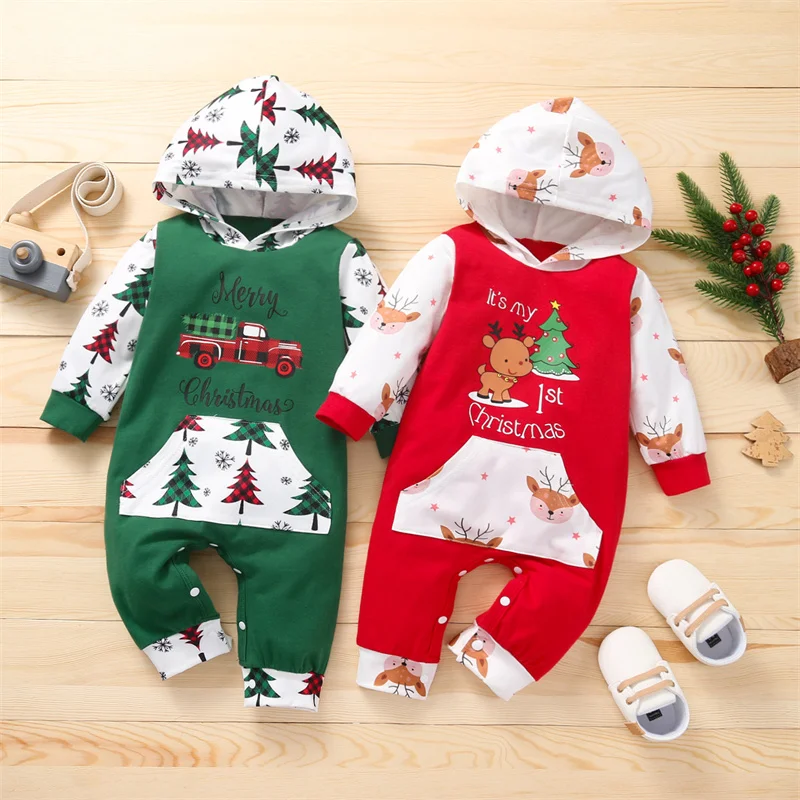 Christmas Cartoon Jumpsuit Newborn Xmas Romper 2023 Infant Bodysuit Baby Crawing Long Sleeve Pajamas Jumper Festival Party Gifts