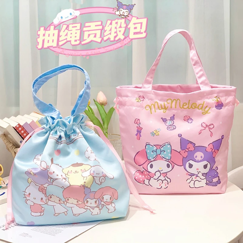 Kawaii Sanrios Anime Melody Cinnamoroll Kuromi Bag Portable Lunch Bag Food Picnic Lunch Bag for Women Girl Kids Children Gift