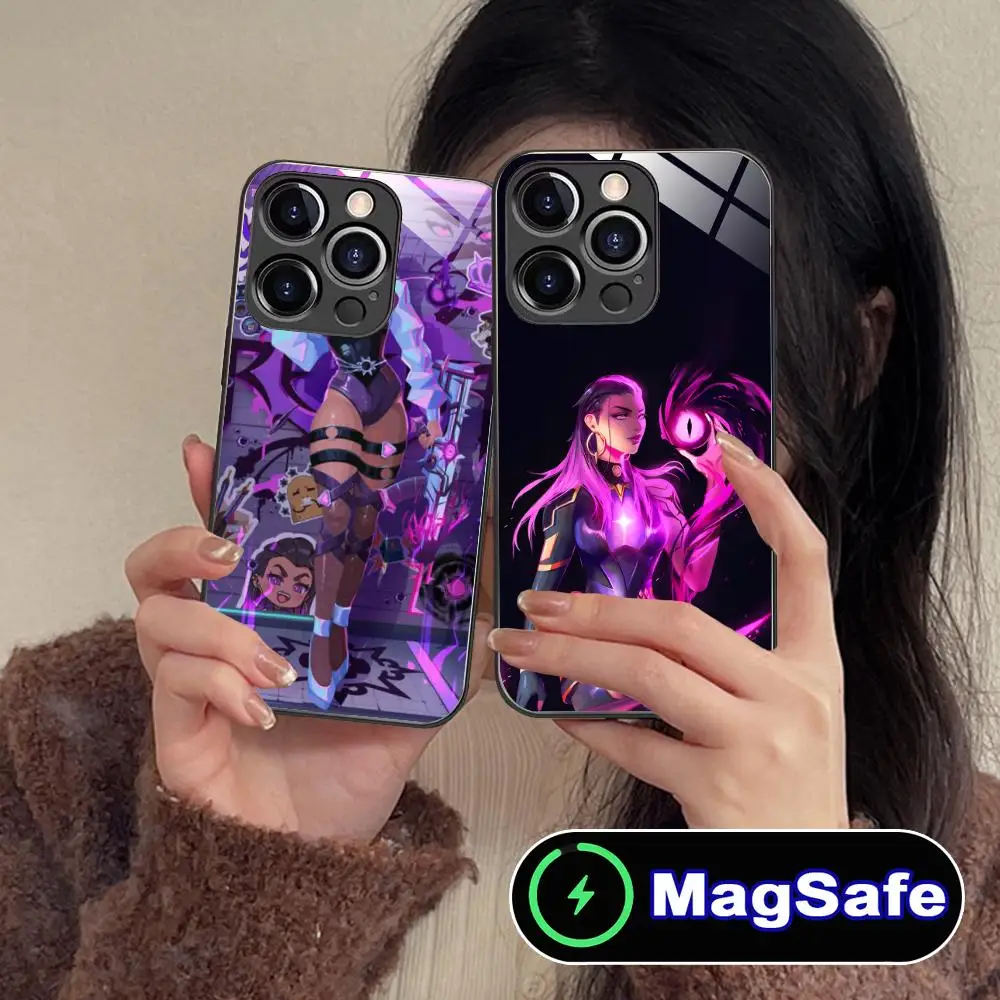 Фото Game Valorant Reyna Phone Case for iPhone 16 15 14 13 12 11 Pro Max Plus Mini MagSafe Wireless Charging Glass Cellphones Pretty №3