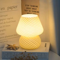 led desk lamp glass mushroom for bedroom bedside vintage translucent small striped mushroom table lamp for home bedroom decor
