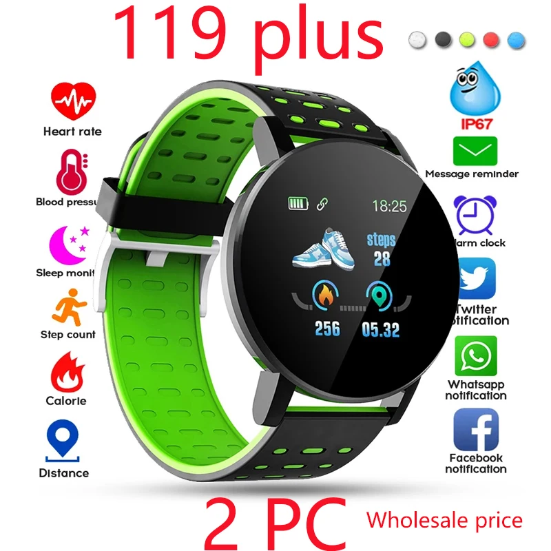 

2PC 119 plus Smart Watch Blood Pressure Waterproof Smartwatch Women Heart Rate Monitor Fitness Tracker Watch Sport PK 116 D13 18