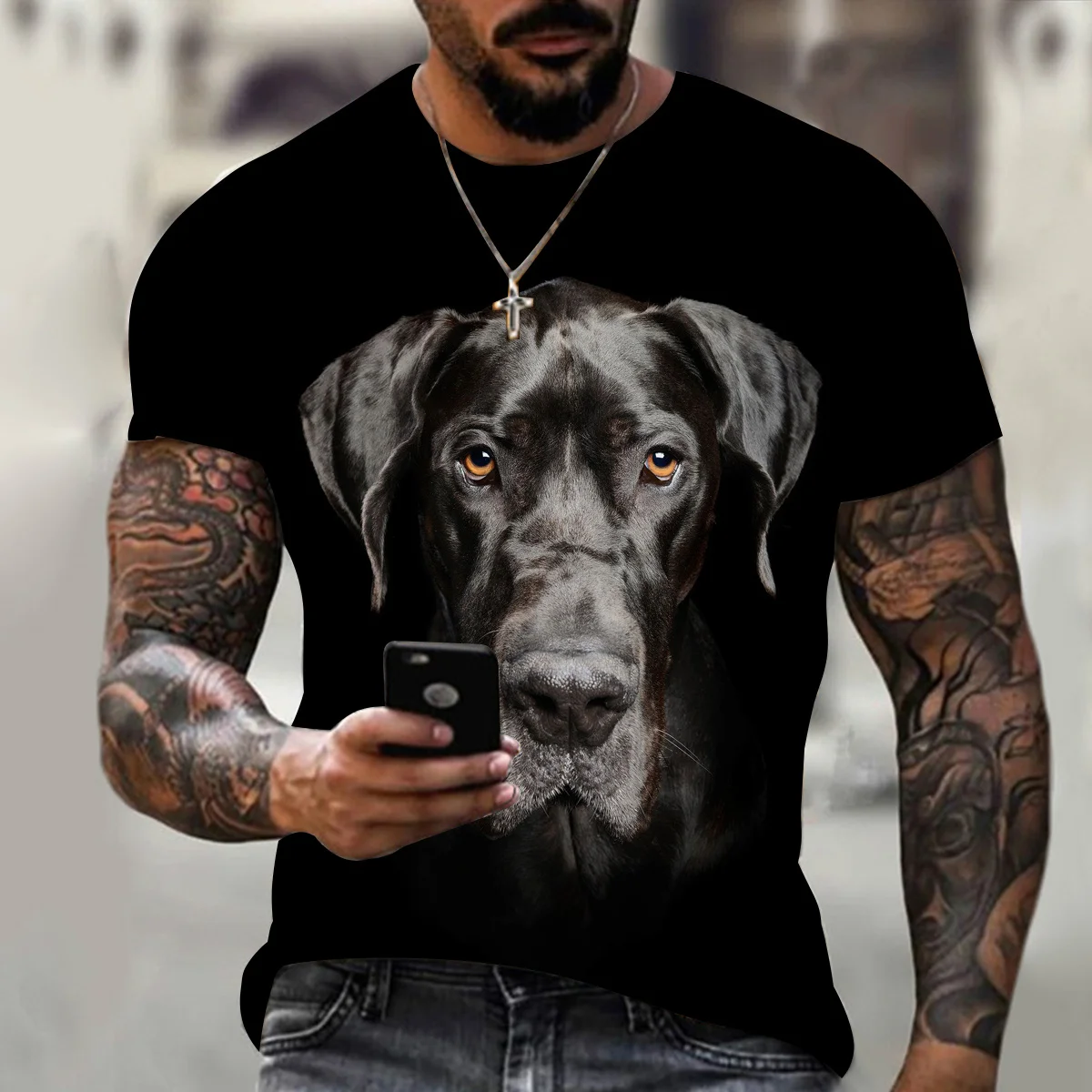 

Unique Design Boys Pullover Tops High Street Pop Popular T-shirt Expression Rich Dog Print Short-sleeved Clothes Loose and Weara