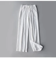 high waist women cotton linen pants elastic drawstring solid lady pants oversize bow office workwear lady trouser linen pants