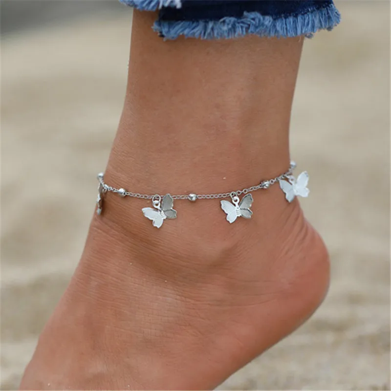 

WUKALO Trendy Silver Color Butterfly Anklets For Women Boho Beach Anklet Bracelet Foot Fashion Summer Jewelry Wholesale