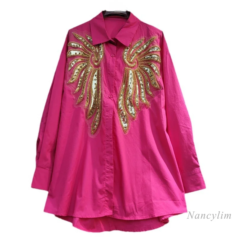 Осень 2024 однобортные рубашки для женщин новая тяжелая женская блузка с длинным