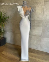2022 luxury white high neck evening dress for black girls beaded birthday party gowns pleats formal gown appliques robe de bal