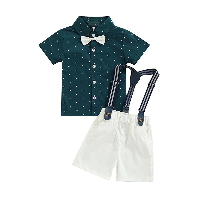

Newborn Baby Boy Suspender Shorts Set Kids Formal Short Sleeve Bowtie Romper Shirt+Bib Pants Gentleman Outifts Suit