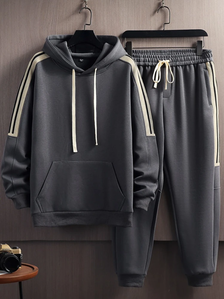 

Спортивный костюм мужской для бега, повседневный комплект из толстовки с длинным рукавом и брюк, модная брендовая одежда свободного покроя