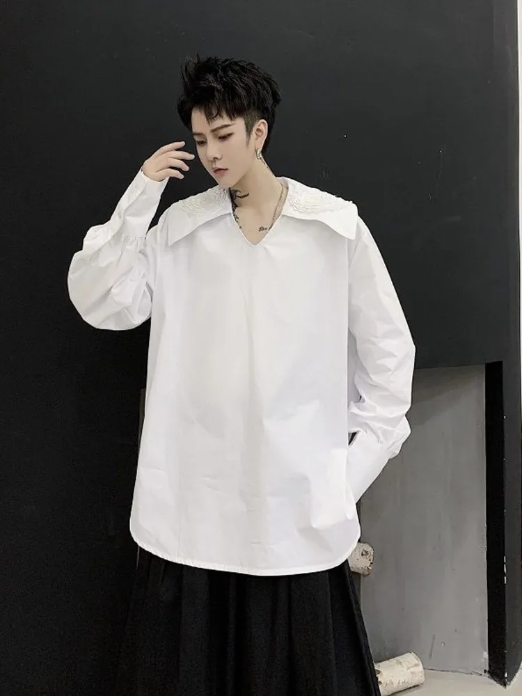 

SYUHGFA 2022 Autumn Big Turn Down Collar Long Sleeve Shirt For Men Loose Fashion Korean Streetwear Shirts Men Clothing