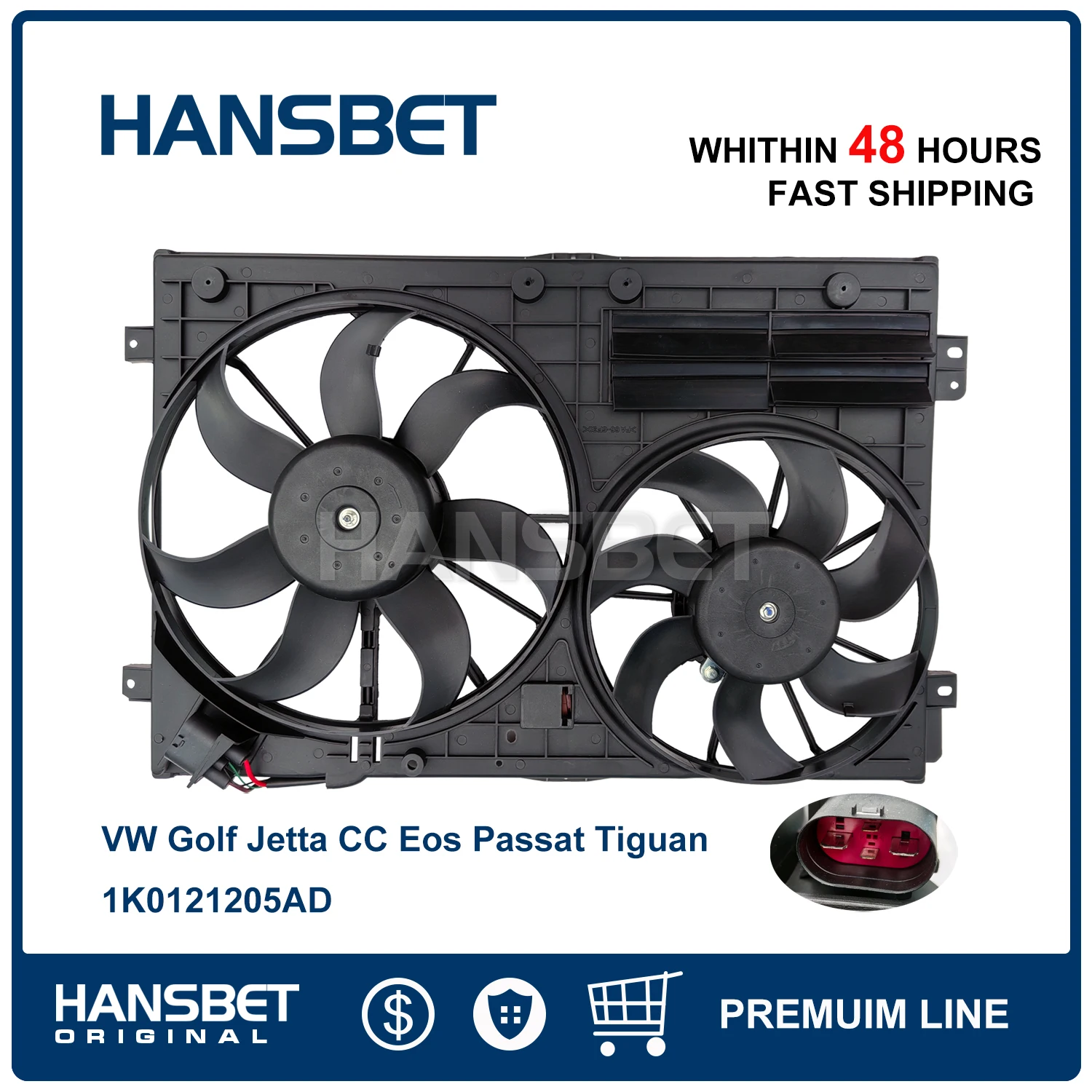 Вентилятор охлаждения радиатора в сборе для VW Golf Jetta CC Eos Passat Tiguan 1K0121205AJ 1K0121205AD