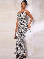 ledp sexy formal party dresses zebra striped summer maxi dress for women spaghetti strap backless long beach dress boho