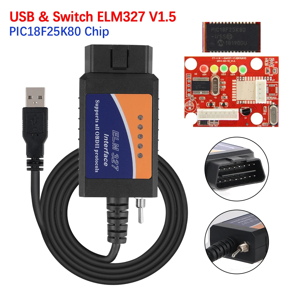 ELM327 USB v1.5 Переключатель Автомобильный диагностический кабель obd2 СКАНЕР FORscan
