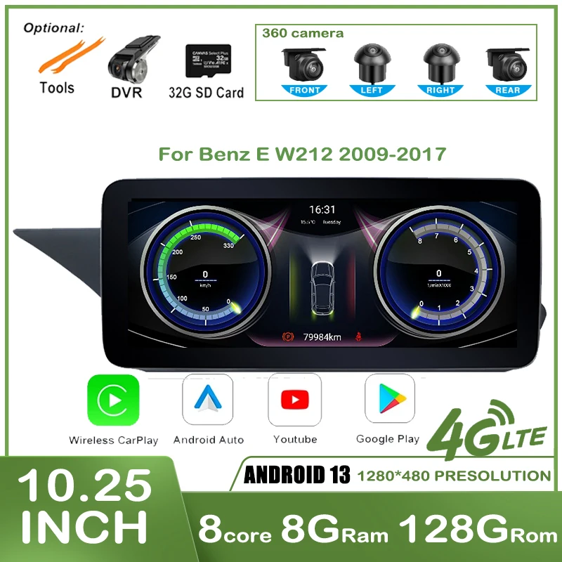

10.25" Android 13 For Benz Mercedes E W212 2009-2017 Auto Radio Wireless Carplay IPS Touch Screen Car Navigation Multimedia